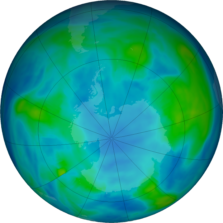 Antarctic ozone map for 04 May 2019